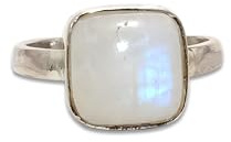 Anillo de piedra lunar arco iris, anillo de plata de ley, anillo de mujer, anillo boho, anillo de promesa, anillo de fuego azul, joyería de mujer, anillo de cojín (6,5)