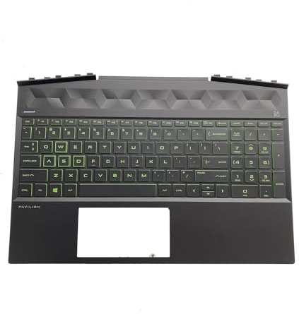 D-KXCPELE Replacement for HP Gaming Pavilion 15-DK Laptop Upper Case Palmrest Backlit Keyboard Assembly Part L57593-001 L57596-001 (Green Backlit Keyboard)