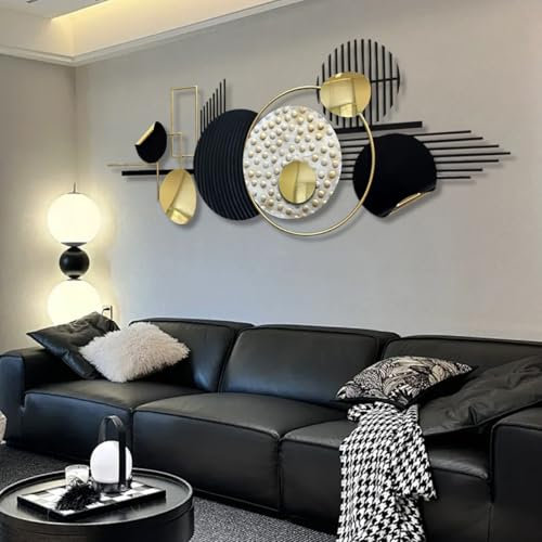 Metall-Wandkunst, moderne Kunst, Schwarz und Gold, Dekor, Wanddekoration, Boho, Wohnzimmer-Dekor, Wandkunst, abstrakte geometrische Wandskulpturen, große Metall-Wandkunst für Wohnzimmer, Esszimmer,