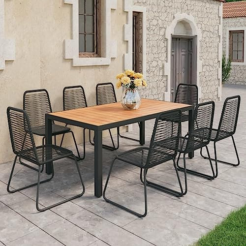 LXYZWRW Gartenmöbel-Set, 9-teilig, PVC, Rattan, Schwarz und Braun, Gartenmöbel-Sets