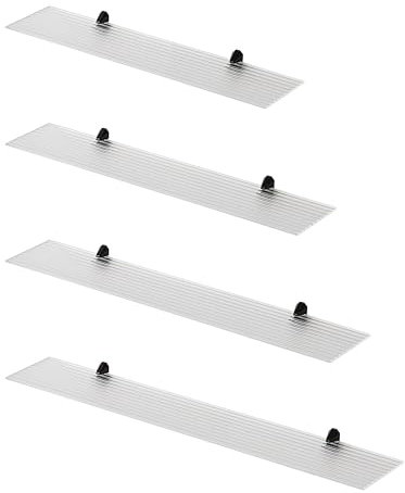 HOOZ Glas Wandregal 70cm Klarglas geriffelt - 30-100 cm - Badezimmer Regal aus Glas - 6mm Glasscheibe aus ESG Sicherheitsglas - Wandboard an Metallhaltern Montiert, Duschablage Badezimmer Wandregal