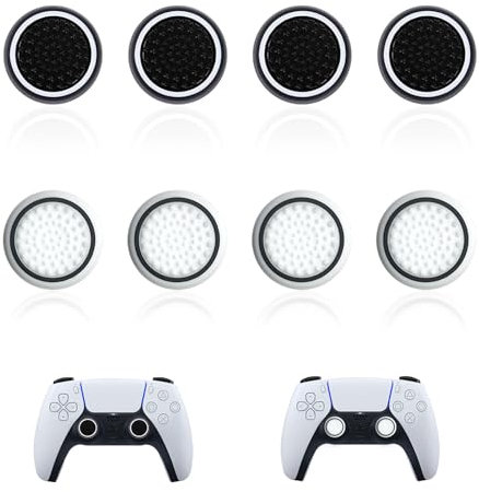 Dreamil Joystick ProtectionCompatible avec PS3 PS4 et PS5 8pcs Pièces Joystick Protection Silicone Joystick Protection Accessoires (Blanc+Noir)