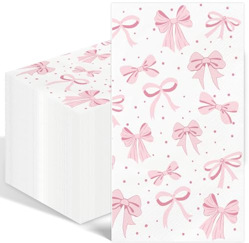 Rosa Schleife Serviette,50 Stück Rosa Schleife Party Dekorationen, 50 Stück süße Schleife PartyServiette, Party Geschirr Supplies für Verlobung, Mädchen, Babyparty, Hochzeit