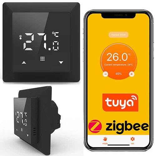 Sone Smart One ZigBee Thermostat Fußbodenheizung Schwarz 16A Tuya | bodenfühler, gateway nötig, touchpanel, kindersicherung, zigbee2mqtt