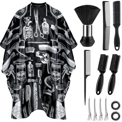 Barber Cape 13Pcs with Neck Duster Brush Adjustable, Extra Long Hair Cutting Cape 63 x 55 Profesional Barber Accessories for Men/Adults/Barber/Salon/Clients/Home/Women/Kids