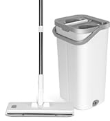 Masthome Serpillière Seau Essoreur, Serpillère Microfibre Plat avec Manche en 140 cm et 10 Tampons en Microfibre Réutilisables, Balai Serpillière pour Nettoyage Tous Types de Sols