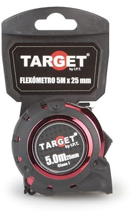TARGET FLEX01 - Flexómetro Reforzado Goma 5M X 25mm, Metro Profesional | Cinta Métrica con Sistema de Bloqueo