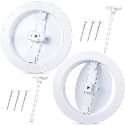 Therwen 2 Pack Fits 6 Inch Neck Air Duct Steel Butterfly Damper for Round Vent, Air Supply White Ceiling Diffuser with Plastic Key Handle, Outer Dimension: 7-1/2