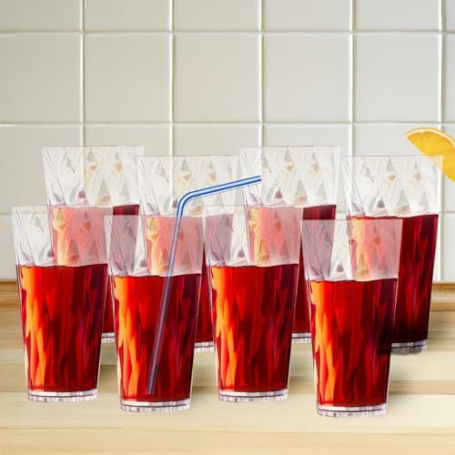 Garden Mile Lot de 8 grands verres Highball empilables en acrylique transparent de 600 ml - Sans danger pour jacuzzi