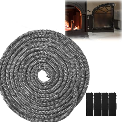 2.5M Dichtschnur für Kaminofen, Feuerfeste Glasfaserschnur Kamin Dichtband, Ofenrohr Dichtung, Ofendichtschnur für Kamintür, Smoker, Ofenkaminofen Modelle - 10 MM