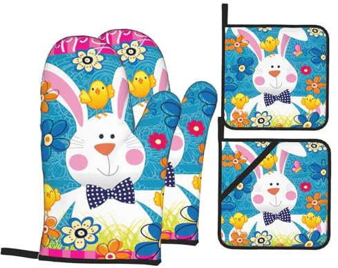 Ofenhandschuhe und Topflappen-Sets, rutschfestes Kochen, Frühlings-Motiv, Frohe Ostern, Urlaub, Druckhandschuhe, Küchenhandschuh, hitzebeständig