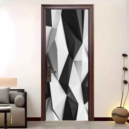 Figure Solide Geometriche Adesivi per Porte Autoadesivo 90x210 cm Carta Parati Decorazione Della Casa In Bianco E Nero Impermeabili Adesivo della Porta per Soggiorno Cucina Camera da Letto e Bagno