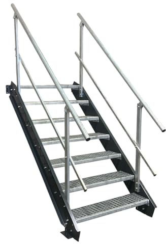 SRM Design 7 Stufen Stahltreppe Stufenbreite 160 cm 2X Geländer Anthrazit | Geschosshöhe 100 - 140 cm feuerverzinkt Wangentreppe Geschosstreppe stabile Industrietreppe für Innen- und Außenbereich