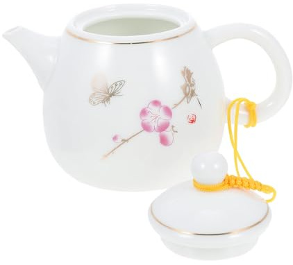 IMIKEYA Teiera in porcellana bianca decorativa resistente al calore sottile con manico comodo capacità di condivisione della casa stile vintage cinese
