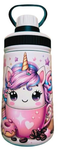 La Ruotante Borraccia Termica per Bambini, 350 ml, in Acciaio Inox con Cannuccia (unicorno-1)