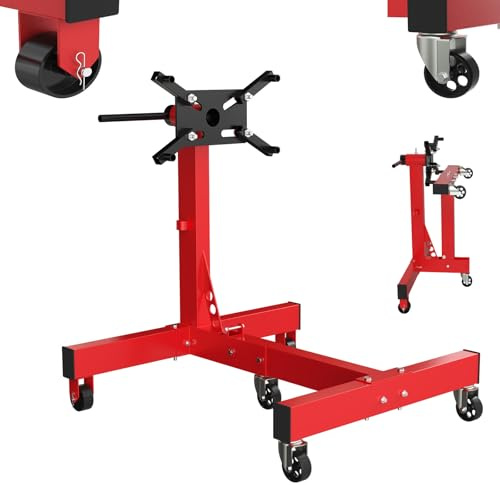 LZQ Motorständer 680kg Motorheber Getriebeheber klappbar Motorhalter Getriebehalter 360° drehbar, Montagekopf arretierbar 60° Raster, Motor Montageständer mit 4 Rollen, Werkstatt Motorhalterung