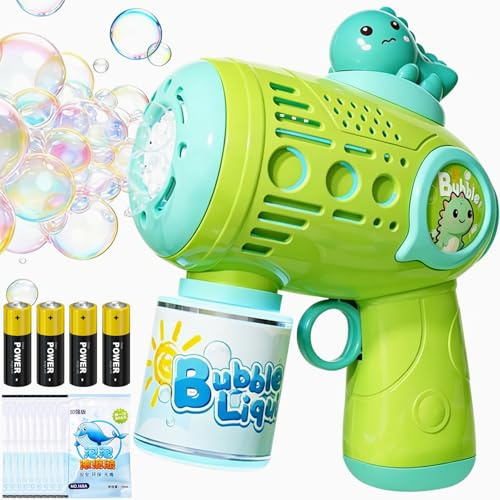 Dinosauro Pistola per Bolle, Dinosauro Macchina per Bolle di Sapone con Soluzione per Bollee Macchina Automatica per Bolles Portatile Pistole per Bolles di Sapone Automatica per Regalo di Compleanno