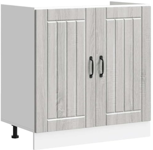 ULUYYUC Mobiletto lavandino Lucca, 80 x 46 x 81,5 cm, grigio Sonoma, in legno con piedini regolabili, spazio di archiviazione, mobiletto da cucina per piccole cucine, casa per 1 persona