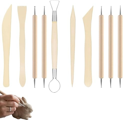 LEOUEANR Juego de 10 herramientas de escultura de cerámica, herramientas de tallado y modelado de arcilla para profesionales y principiantes (mango de madera)
