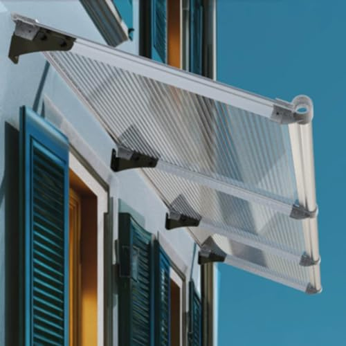Auvent de Porte d'Entrée Extérieur,Marquise de Porte d’Entrée en Polycarbonate Transparent et Aluminium,Auvent de Véranda Protection UV,Pluie et Neige pour Terrasse/Porche (80x140cm)