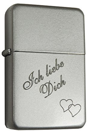 Mechero de gasolina Mate/plateado con grabado: Ich Liebe Dich