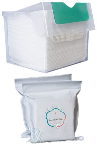 1 caja de 50 toallas desechables para lavar la cara, almohadillas de algodón cosmético, añade 50 recambios de repuesto, se puede mojar y secar