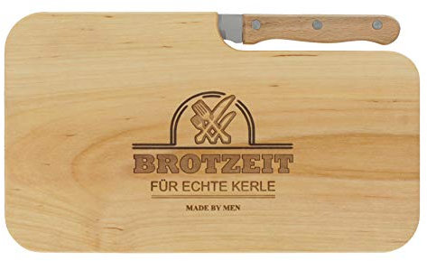 LASERHELD | Brotzeitbrett Holz mit Gravur “Brotzeit für echte Kerle” & Messer | 26 x 15 cm | Frühstücksbrettchen Holz Schneidebrett Jausenbrett | Geschenk für Männer als Vatertagsgeschenk