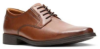 Clarks Tilden Plain, snörskor för män, Dark Tan Lea 350, 47 EU