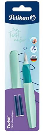 Pelikan Twist Füllhalter, Edelstahl-Feder in Strichbreite M inkl. 2 Tintenpatronen, neo mint