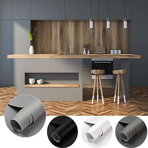 Cahomo 2 Rolle PVC Selbstklebende Klebefolie, 60 * 550cm Matt Grau verdickte Küchenschrank Aufkleber Möbelfolie Wasserdicht Dekofolie Tapete Vinylfolie für Möbel Schrank Tische Wände Folie Tapete