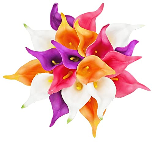 ONLY ART Artificial Colorful Calla Lily 20pcs – 13.5 PU Faux Flowers with Flexible Stems, Soft Texture, for New Year and Valentine's Day Home, Wedding & DIY Decor