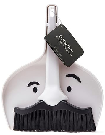 Peleg Design Dustache – Set de Recogedor y Cepillo con Estilo Bigote - Compacto y Portátil para Mesas, Escritorios, Coches, Mascotas y Niños