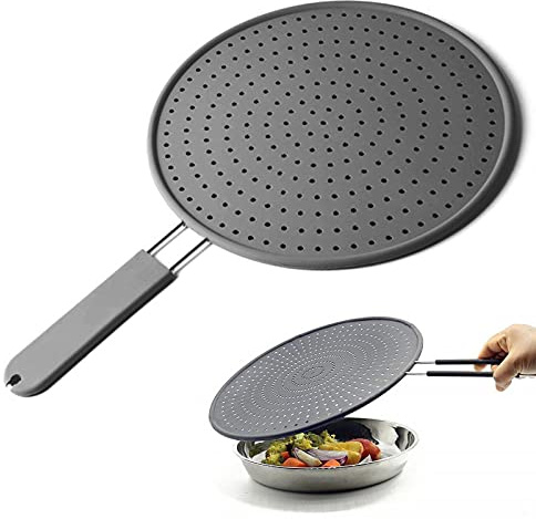 Silicone Splatter Screen Pan Cover 11, Heat Insulation Cooling Mat, Strainer, Drain Board, Oil Splash Guard for Frying Pan, Non-Stick, Heat Resistant Universal Pan Cover