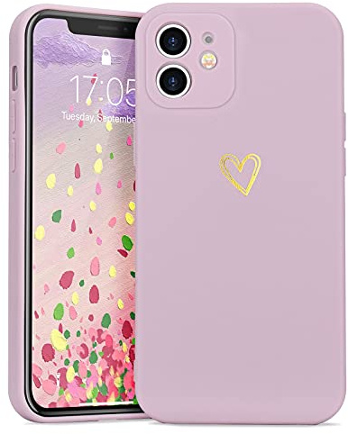 Lafunda Handyhülle Kompatibel mit iPhone 12 Mädchen Hülle | Ultra Dünn Silikonhülle süß Liebesherz Schutzhülle stoßfest Case Bumper Back Cover mit Fallschutz für iPhone 12 Lila