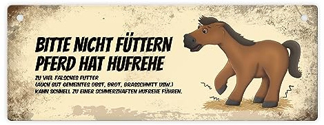Bitte nicht füttern - Hufrehe Metallschild XL mit braunem Pferd Motiv