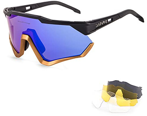 KAPVOE Gafas de Ciclismo Polarizadas Mujeres Hombres con 4 Lentes Intercambiables TR90 Gafas de Sol Deportivas Running MTB Bicicleta Accesorios Azul Negro 01