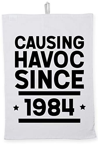 Hippowarehouse Causing havoc since 1984 birthday Tea Towel Eco Printed Dish Cloth Kitchen accessory 50cmx70cm 100% Cotton