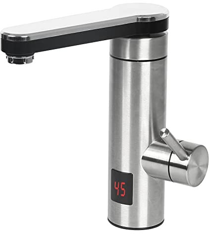 Elektrisch Wasserhahn mit Durchlauferhitzer, Edelstahl Elektrische Heizung Wasserhahn, 360° Drehbar, LCD Temperaturanzeige, Sofort Warmwasserbereiter Küchenarmatur Armatur Durchlauferhitzer(A)