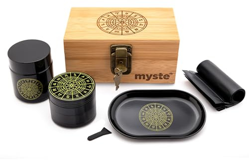 MYSTE ZODIAC Stash Box mit Zubehör, groß Grinder 63mm, geruchsdichtes Set, Stashbox Combo Kit verschließbar, mit Mühle, Rolling Tray Set