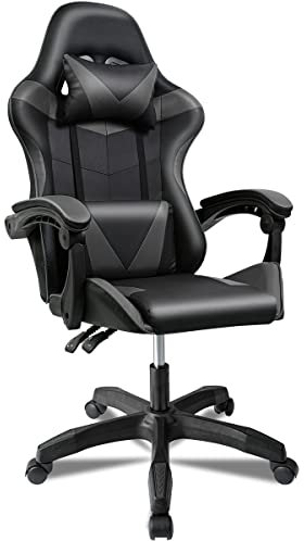 Silla Gaming Ergonómica Reclinable con Cojín Lumbar y Cervical | Altura Ajustable, Reposabrazos Acolchados, Ruedas 360° | Ideal para Oficina, Escritorio, Teletrabajo, Estudio, Juego, Ordenador