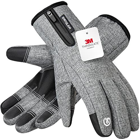 -23.3 °F Verdickte Winterhandschuhe für Herren & Damen, EMITGLAM 10 Touchscreen Finger Anti-Rutsch Schnee Ski Handschuhe, Wasserdichte Winddicht Fahrradhandschuhe (M, Grau)
