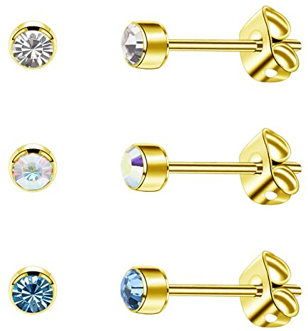 3 par/set damörhängen, titan, flickor, örhängen, allergivänliga, kristall, herrörhängen, 4 mm/5 mm silver/svart/roséguld/guldpläterade örhängen, 5mm, Titan Titan, Titan