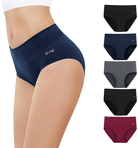 Anqier Underbyxor dam, 5-pack stretch bomull, hög midja, trosor dam, ventilerande trosor, mjuka damunderkläder