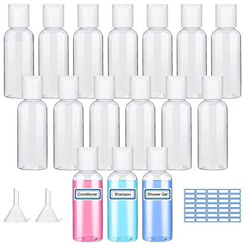 Sinofort 16 Pièces Flacon Voyage Avion, 50ml Kit Flacon Vide | Contenant voyageen accessoires en plastique transparent avec 2 petits, pour lotion, cosmétiques, shampoing, gel douche