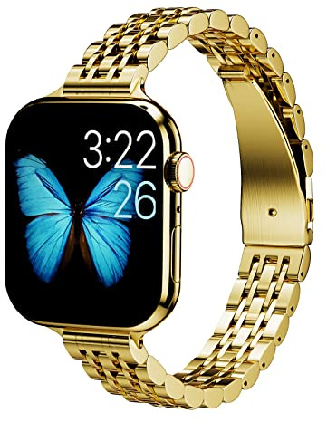 ARTCHE Slim Watch Strap for Apple Watch Strap 42mm 41mm 40mm | Women Thin Stainless Steel Straps Jewellery, Compatible with iwatch Straps Series 11/10/9/8/7/6/5/4/3 SE3/SE2/SE, Gold