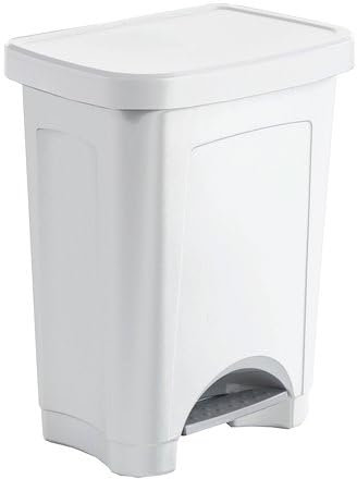 Prodifa Poubelle Plastique, Rectangle Blanche à Pédale, 50 L