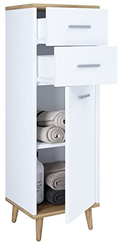 VCM Badmöbel Midischrank 32x28x97 cm 1 Tür 2 Fächer Holz | Aufbewahrung für Handtücher und Pflegeprodukte - platzsparend für kleine und große Bäder - für die tägliche Badroutine