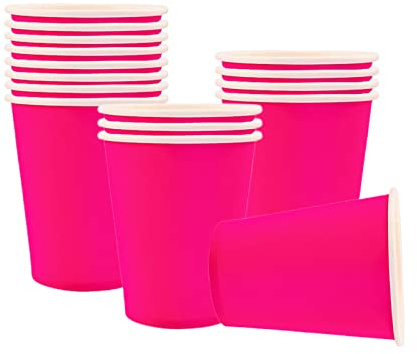 Lot de 16 gobelets jetables en papier de 255 ml pour boissons froides/chaudes, thé, café,Couleur unie,Pour enfants et adultes,Pour anniversaires, barbecues, pique-niques, loisirs créatifs,Rose vif