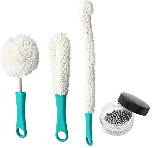 BokWin Juego de 3 limpiadores de decantador flexible para botellas de vino con bolas de limpieza de decantador, herramientas de limpieza para vasos, copas, copas de champán (verde)