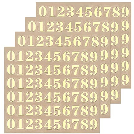 sourcing map 4 Blätter Nummern Aufkleber, 4.5mm Stereo Selbstklebende | Zahlen Sticker für Postfach, Schilder, Adressnummer, DIY Scrapbooking, Dekorationskunst, Gold